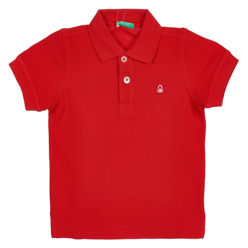 Βαμβακερή, κοντομάνικη μπλούζα με γιακά, κόκκινη  227927