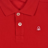 Βαμβακερή, κοντομάνικη μπλούζα με γιακά, κόκκινη Benetton 227928 2