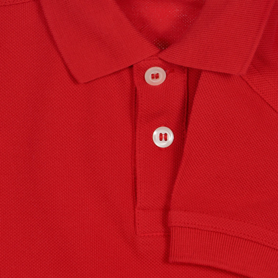 Βαμβακερή, κοντομάνικη μπλούζα με γιακά, κόκκινη Benetton 227929 3