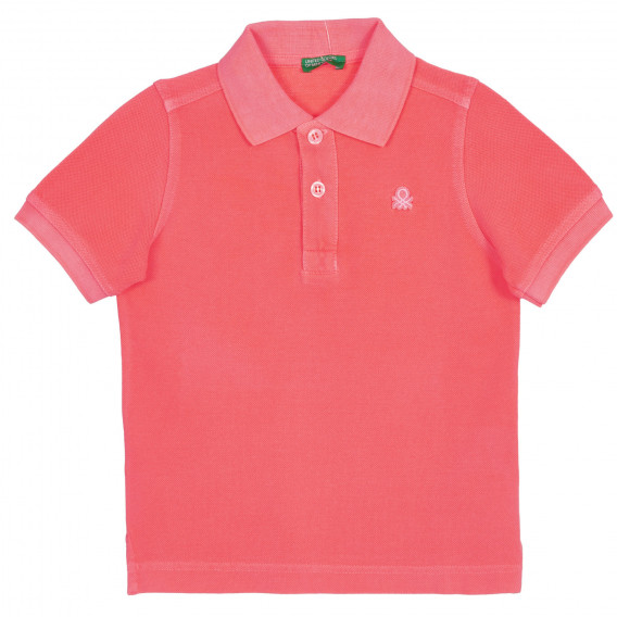 Βαμβακερή, κοντομάνικη, ροζ μπλούζα με γιακά Benetton 227935 
