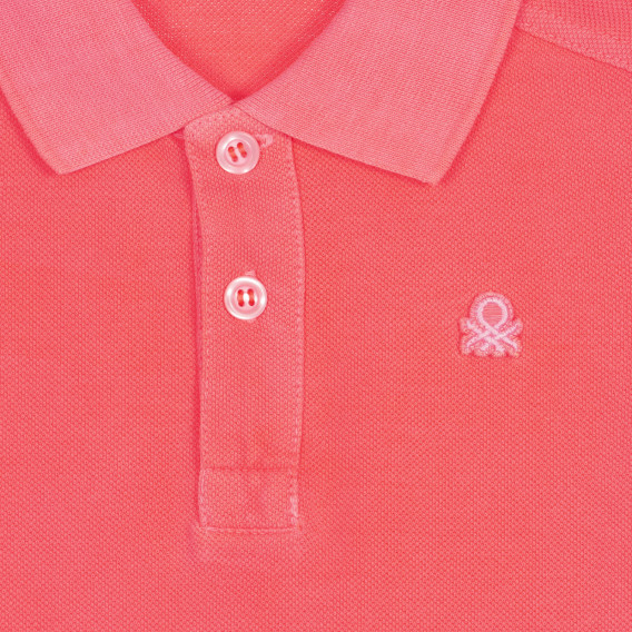 Βαμβακερή, κοντομάνικη, ροζ μπλούζα με γιακά Benetton 227936 2