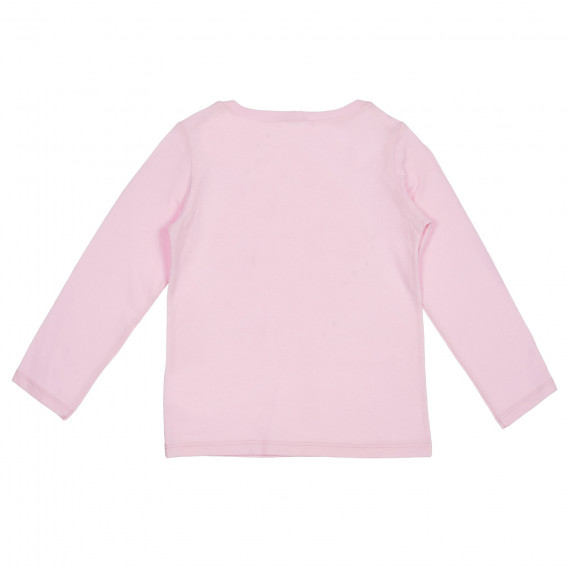 Βαμβακερή μπλούζα με μακριά μανίκια και μπροκάρ επιγραφή, ροζ Benetton 227954 4