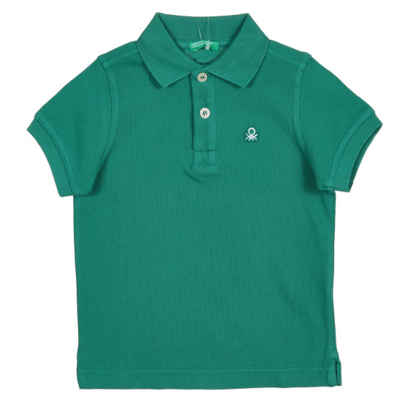 Βαμβακερή, κοντομάνικη μπλούζα με γιακά, πράσινη Benetton 227959 