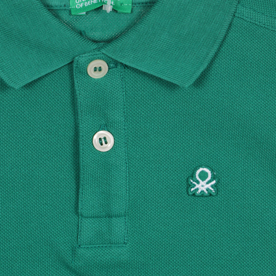 Βαμβακερή, κοντομάνικη μπλούζα με γιακά, πράσινη Benetton 227960 2