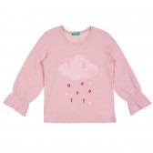 Βαμβακερή μπλούζα με μακριά μανίκια και απλικέ σχέδιο, ροζ Benetton 227977 