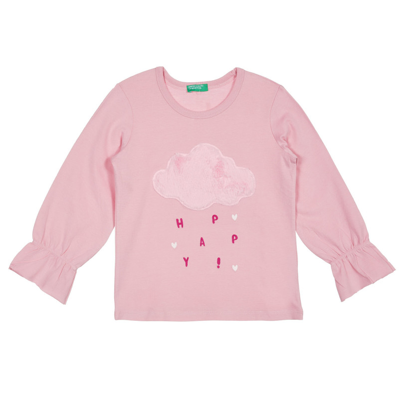 Βαμβακερή μπλούζα με μακριά μανίκια και απλικέ σχέδιο, ροζ  227977