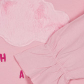 Βαμβακερή μπλούζα με μακριά μανίκια και απλικέ σχέδιο, ροζ Benetton 227979 3