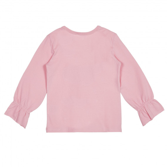 Βαμβακερή μπλούζα με μακριά μανίκια και απλικέ σχέδιο, ροζ Benetton 227980 4