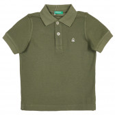 Βαμβακερή, κοντομάνικη μπλούζα με γιακά, σε πράσινο χρώμα Benetton 227981 