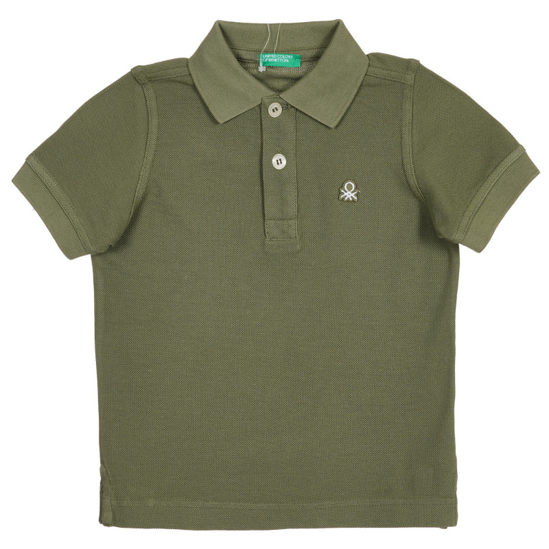 Βαμβακερή, κοντομάνικη μπλούζα με γιακά, σε πράσινο χρώμα  227981