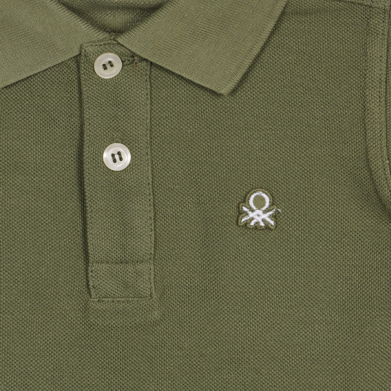 Βαμβακερή, κοντομάνικη μπλούζα με γιακά, σε πράσινο χρώμα Benetton 227982 2