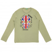 Βαμβακερή μπλούζα με απλικέ πούλιες, πράσινο Benetton 228274 