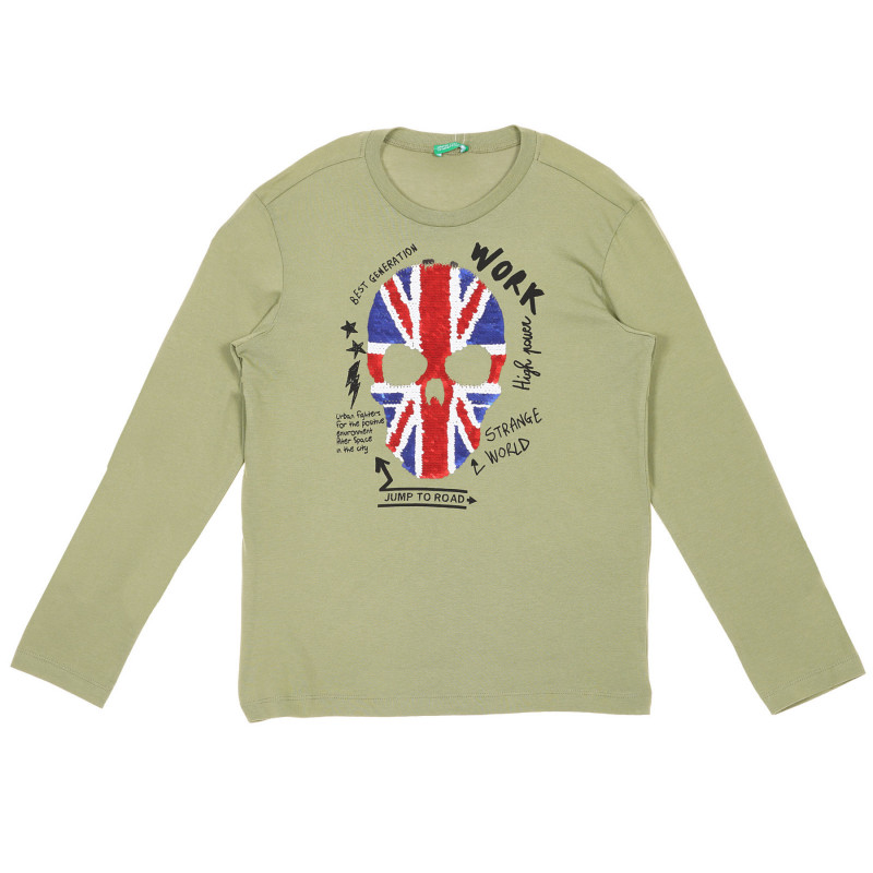 Βαμβακερή μπλούζα με απλικέ πούλιες, πράσινο  228274
