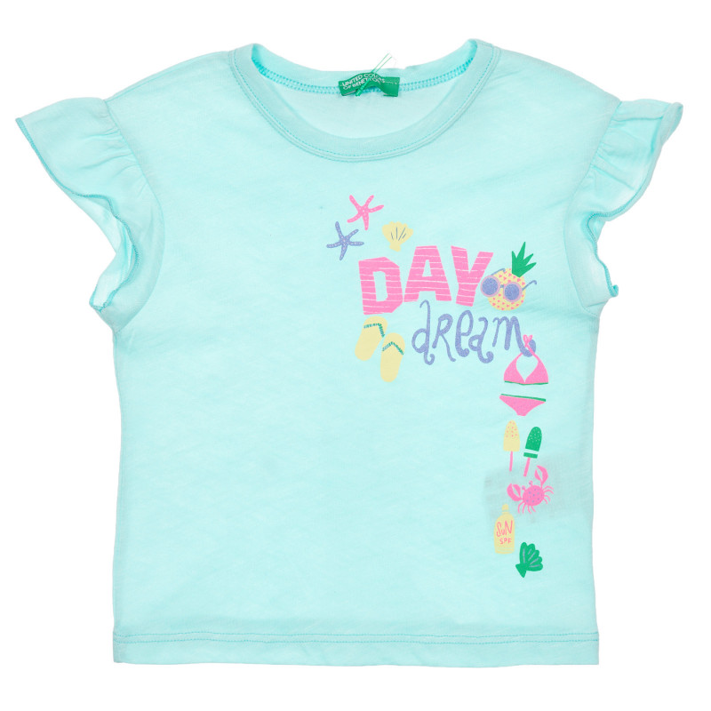 Βαμβακερό μπλουζάκι με βολάν και εκτύπωση για μωρό, γαλάζιο  228322