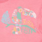 Βαμβακερό μπλουζάκι με βολάν και τύπωμα, ροζ Benetton 228327 2
