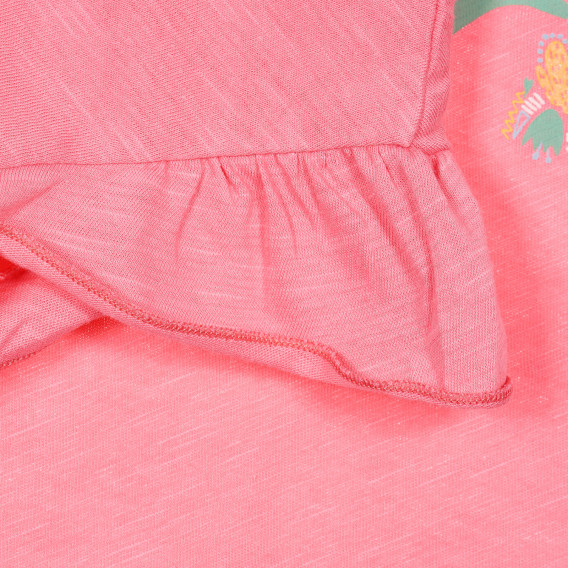 Βαμβακερό μπλουζάκι με βολάν και τύπωμα, ροζ Benetton 228328 3