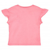 Βαμβακερό μπλουζάκι με βολάν και τύπωμα, ροζ Benetton 228329 4