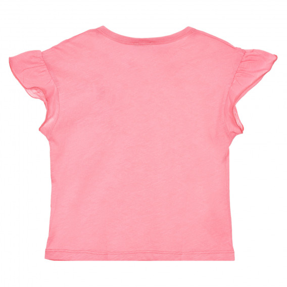Βαμβακερό μπλουζάκι με βολάν και τύπωμα, ροζ Benetton 228329 4