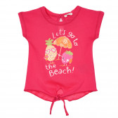 Βαμβακερό μπλουζάκι με επιμήκη πλάτη και τύπωμα για μωρό, ροζ Benetton 228334 