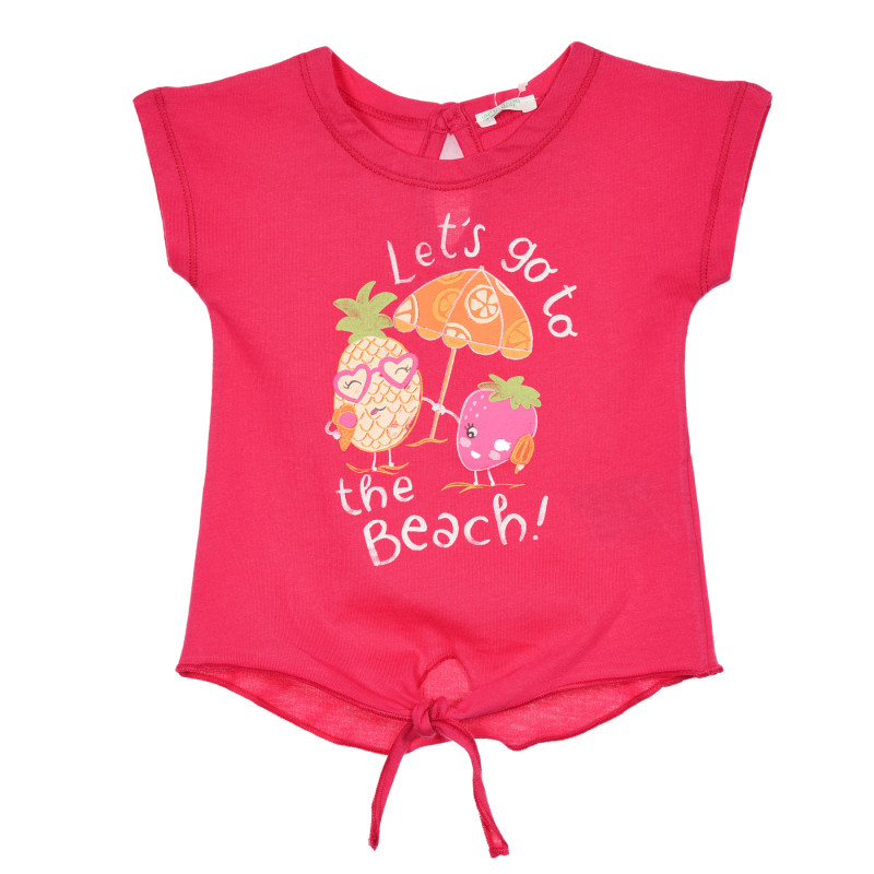 Βαμβακερό μπλουζάκι με επιμήκη πλάτη και τύπωμα για μωρό, ροζ  228334