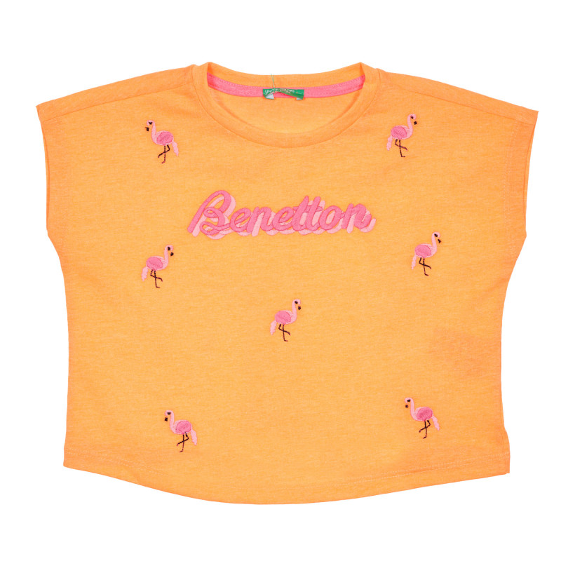 Κοντομάνικη μπλούζα με κεντητό λογότυπο, πορτοκαλί  228346