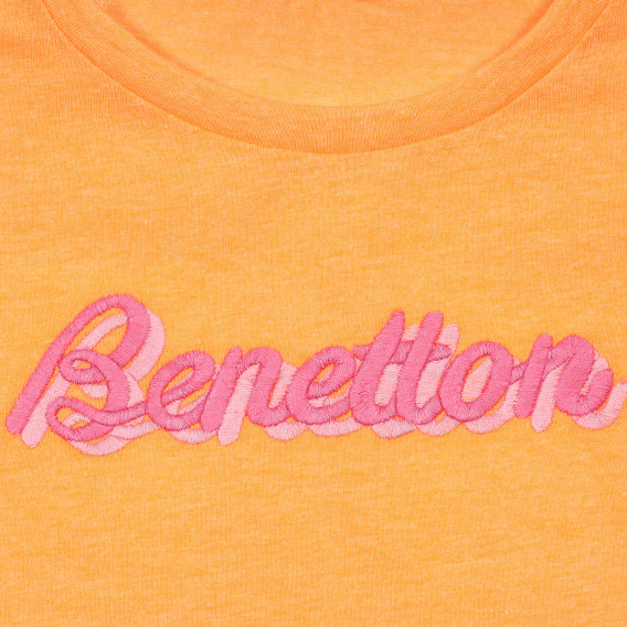 Κοντομάνικη μπλούζα με κεντητό λογότυπο, πορτοκαλί Benetton 228347 2