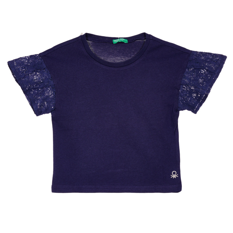 Βαμβακερό μπλουζάκι με δαντέλα μανίκια για ένα μωρό, σκούρο μπλε  228386