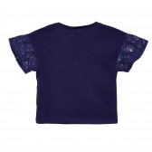 Βαμβακερό μπλουζάκι με δαντέλα μανίκια για ένα μωρό, σκούρο μπλε Benetton 228389 4