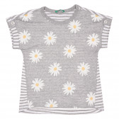 Βαμβακερό μπλουζάκι με floral τύπωμα, γκρι Benetton 228418 