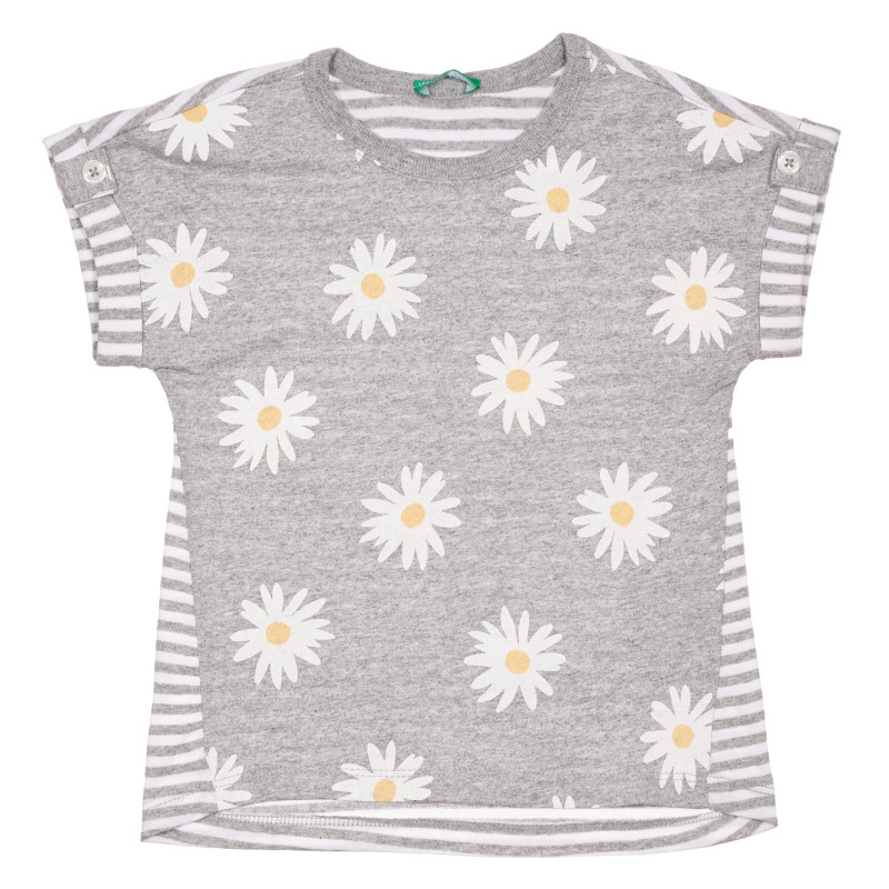 Βαμβακερό μπλουζάκι με floral τύπωμα, γκρι  228418