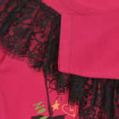 Βαμβακερή μπλούζα με δαντέλα και τύπωμα, ροζ Sisley 228424 3