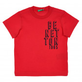 Βαμβακερή μπλούζα με κοντά μανίκια και επώνυμη επιγραφή, κόκκινο Benetton 228442 