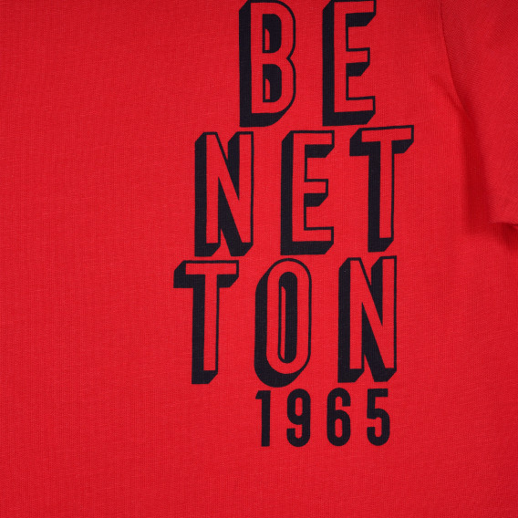 Βαμβακερή μπλούζα με κοντά μανίκια και επώνυμη επιγραφή, κόκκινο Benetton 228443 2