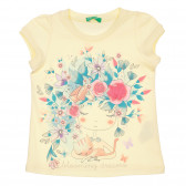 Βαμβακερό μπλουζάκι με floral τύπωμα και απλικέ για ένα μωρό, κίτρινο Benetton 228446 