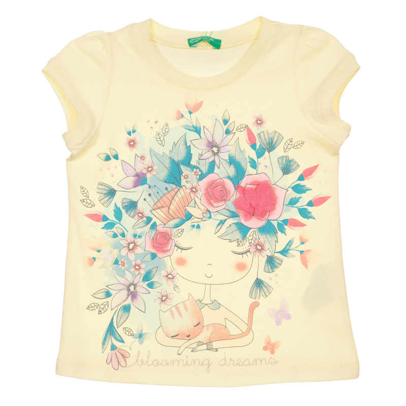 Βαμβακερό μπλουζάκι με floral τύπωμα και απλικέ για ένα μωρό, κίτρινο  228446