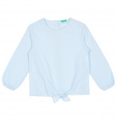 Βαμβακερή μπλούζα με μακριά μανίκια και κορδέλα, ανοιχτό μπλε Benetton 228494 
