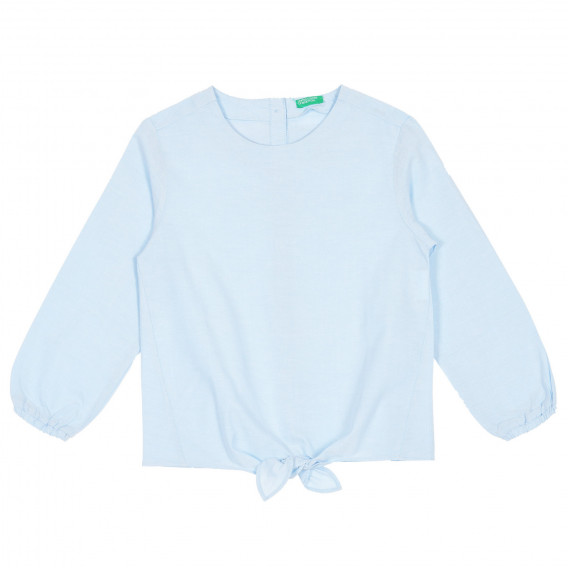 Βαμβακερή μπλούζα με μακριά μανίκια και κορδέλα, ανοιχτό μπλε Benetton 228494 