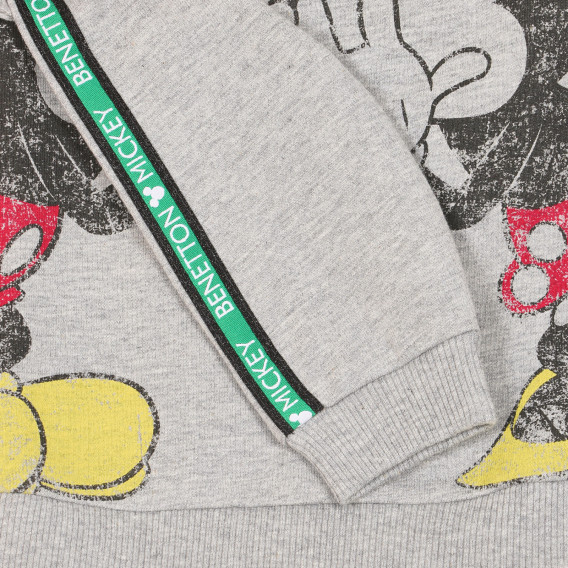 Βαμβακερή μπλούζα με Μίκυ και μίνι εκτύπωση για ένα μωρό, γκρι Benetton 228524 3