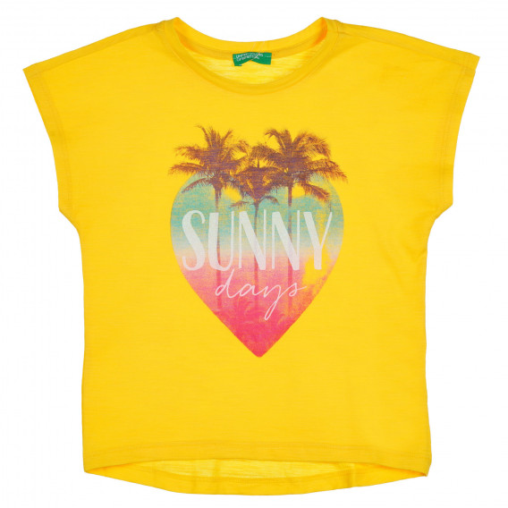 Βαμβακερό μπλουζάκι με γραφική εκτύπωση για ένα μωρό, κίτρινο Benetton 228564 
