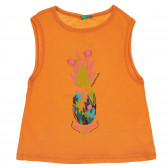 Βαμβακερή μπλούζα με τύπωμα ανανά, πορτοκαλί Benetton 228603 