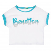 Βαμβακερό μπλουζάκι με μπλε τόνους, λευκό Benetton 228607 