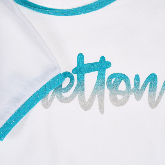 Βαμβακερό μπλουζάκι με μπλε τόνους, λευκό Benetton 228609 3
