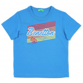Βαμβακερό μπλουζάκι με την επιγραφή της μάρκας για ένα μωρό, μπλε Benetton 228619 