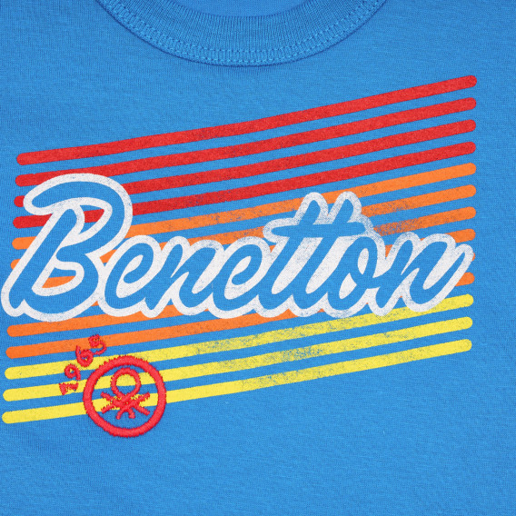 Βαμβακερό μπλουζάκι με την επιγραφή της μάρκας για ένα μωρό, μπλε Benetton 228620 2