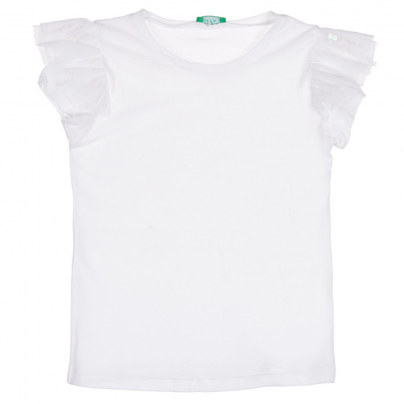 Μπλουζάκι με τούλι και πούλιες στα μανίκια για ένα λευκό μωρό Benetton 228667 