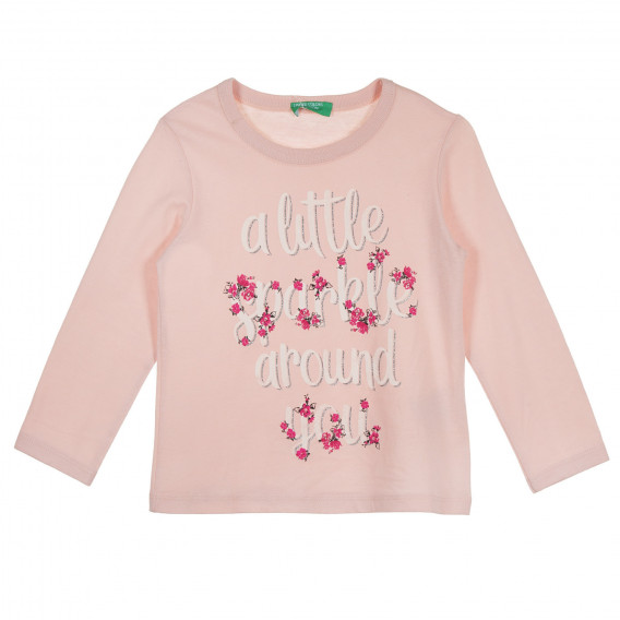 Βαμβακερή μπλούζα με λουλουδάτο τόνους για ένα μωρό, ροζ Benetton 228679 