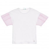 Βαμβακερό μπλουζάκι με ροζ μανίκια, λευκό Benetton 228734 