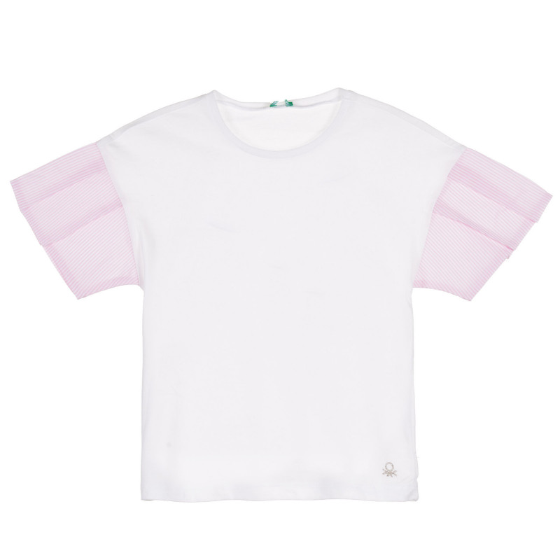 Βαμβακερό μπλουζάκι με ροζ μανίκια, λευκό  228734