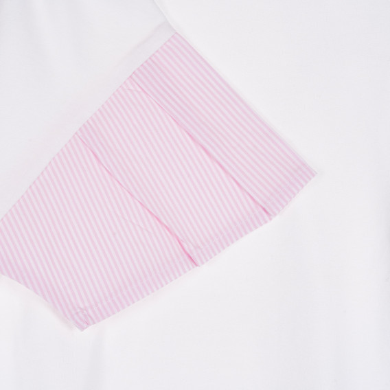 Βαμβακερό μπλουζάκι με ροζ μανίκια, λευκό Benetton 228736 3