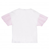 Βαμβακερό μπλουζάκι με ροζ μανίκια, λευκό Benetton 228737 4